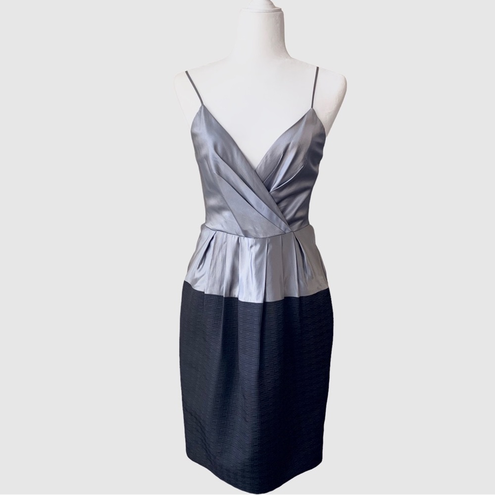 BCBG MAX AZRIA BLACK GREY SPAGHETTI STRAP COCKTAIL DRESS FORMAL DRESS